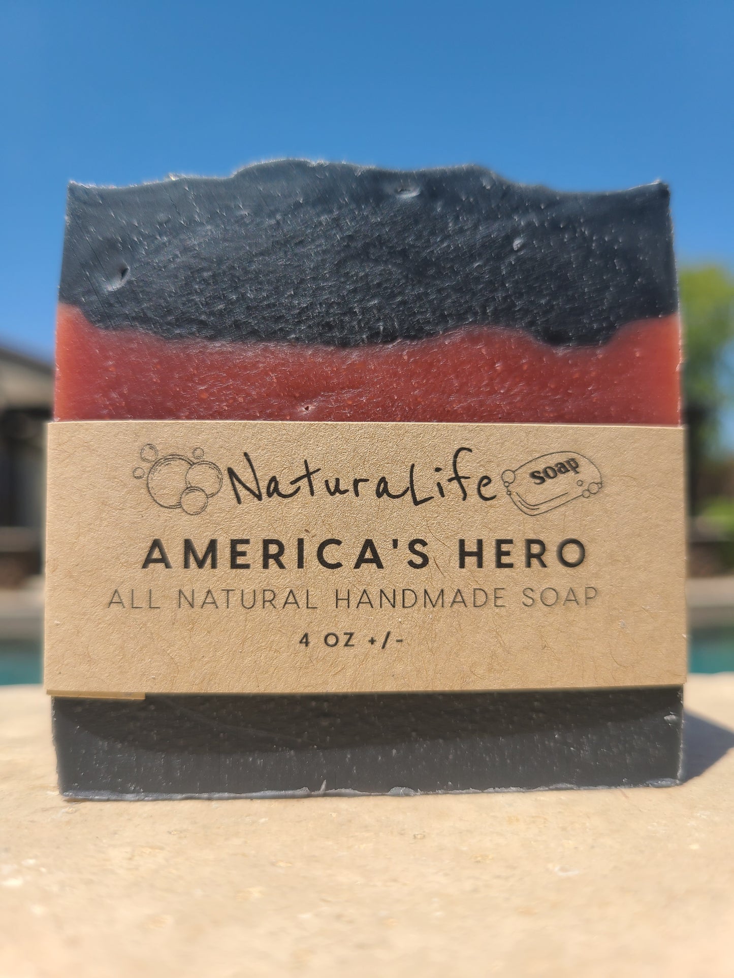 Shea Based Cold Processed All Natural Soap - America's Hero - Cedarwood - Basil - Lavender - Charcoal