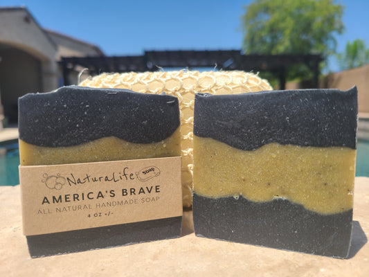 Shea Based Cold Processed All Natural Soap - America's Brave - Eucalyptus-Peppermint-Spearmint-Charcoal