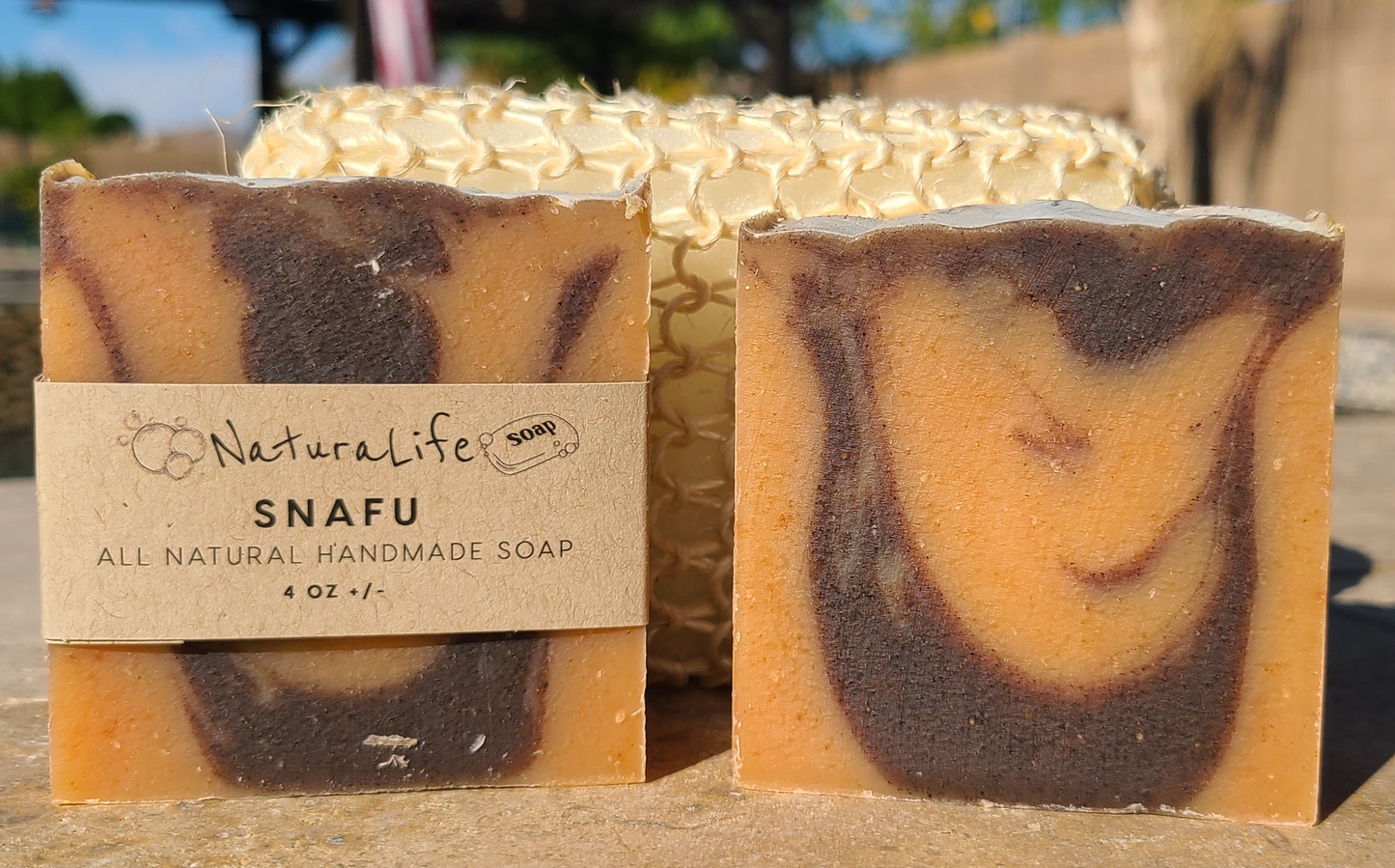 Shea Based Cold Processed All Natural Soap - SNAFU - Orange - Clove - Ginger - Light Grit in the Cinnamon Coloring