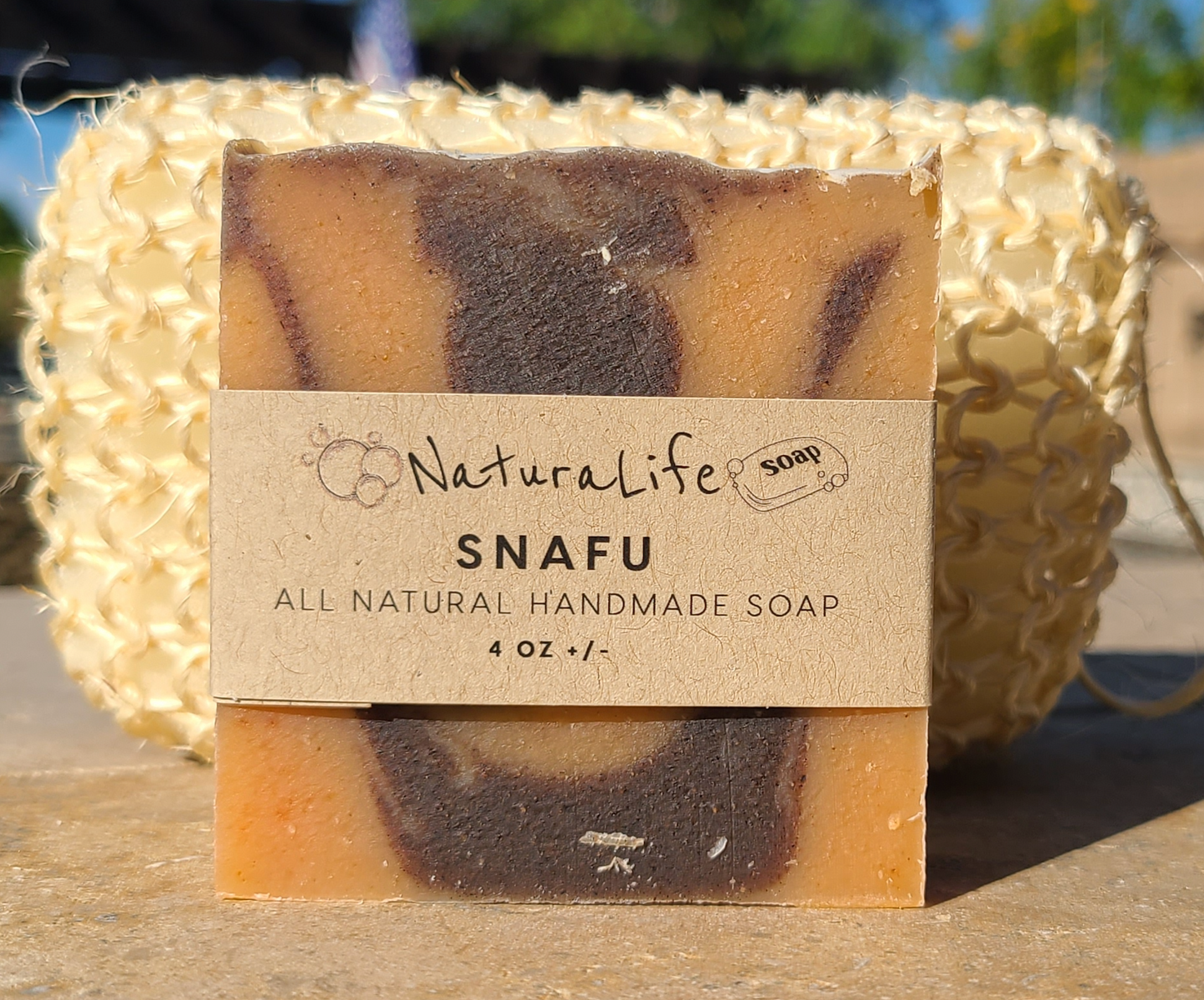 Shea Based Cold Processed All Natural Soap - SNAFU - Orange - Clove - Ginger - Light Grit in the Cinnamon Coloring